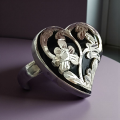 Oltu Taşlı Tasarım Elişi Kalp Gümüş Yüzük