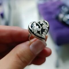 Oltu Taşlı Tasarım Elişi Kalp Gümüş Yüzük