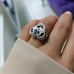 Oltu Taşlı Tasarım Elişi Kalp Gümüş Yüzük