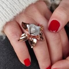 Swarovski Taşlı Rose Tasarım ithal Gümüş Yüzük