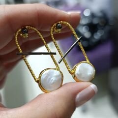 Barok İnci,Tek Tasarım Altın Kaplamalı Gümüş Küpe