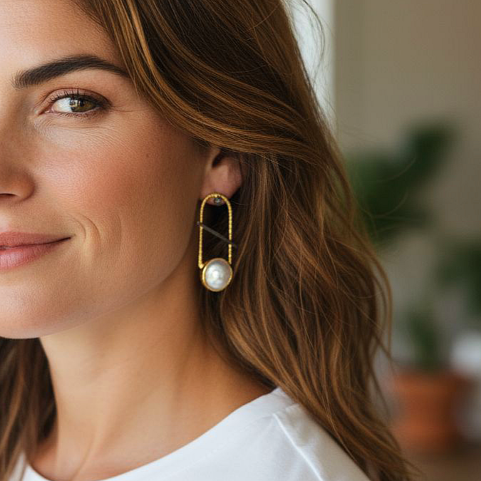 Barok İnci,Tek Tasarım Altın Kaplamalı Gümüş Küpe