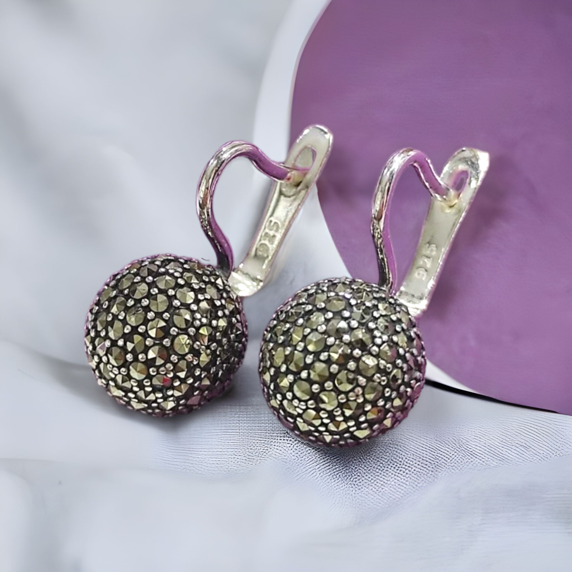 Markiz Taşlı İthal Top Gümüş Küpe