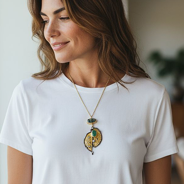 Fruze Turkuaz Taşlı Tek Tasarım Altın Kaplamalı Gümüş Kolye