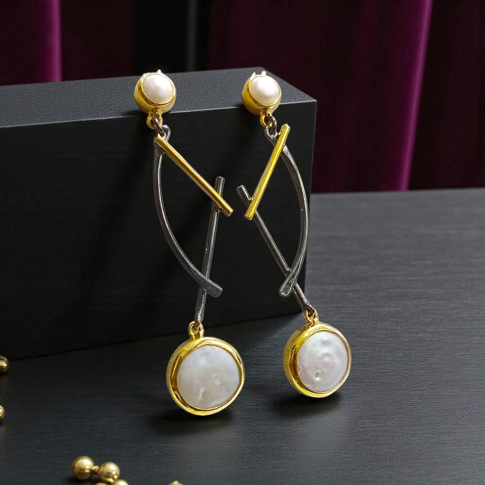 Barok İnci Altın Kaplamalı Tek Tasarım Gümüş Küpe