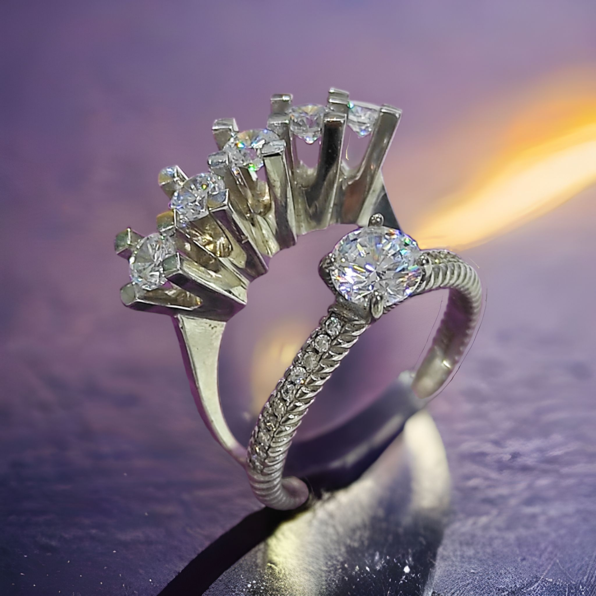 Swarovski Taşlı Altın Kaplamalı Gümüş Çift Yüzük Set