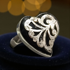 Oltu Taşlı Kalp Model Elişi Gümüş Yüzük