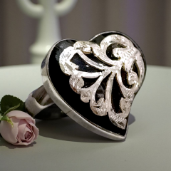 Oltu Taşlı Kalp Model Elişi Gümüş Yüzük