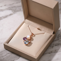 Akuamarin,Oniks, Ametist Taşlı Gümüş Kolye