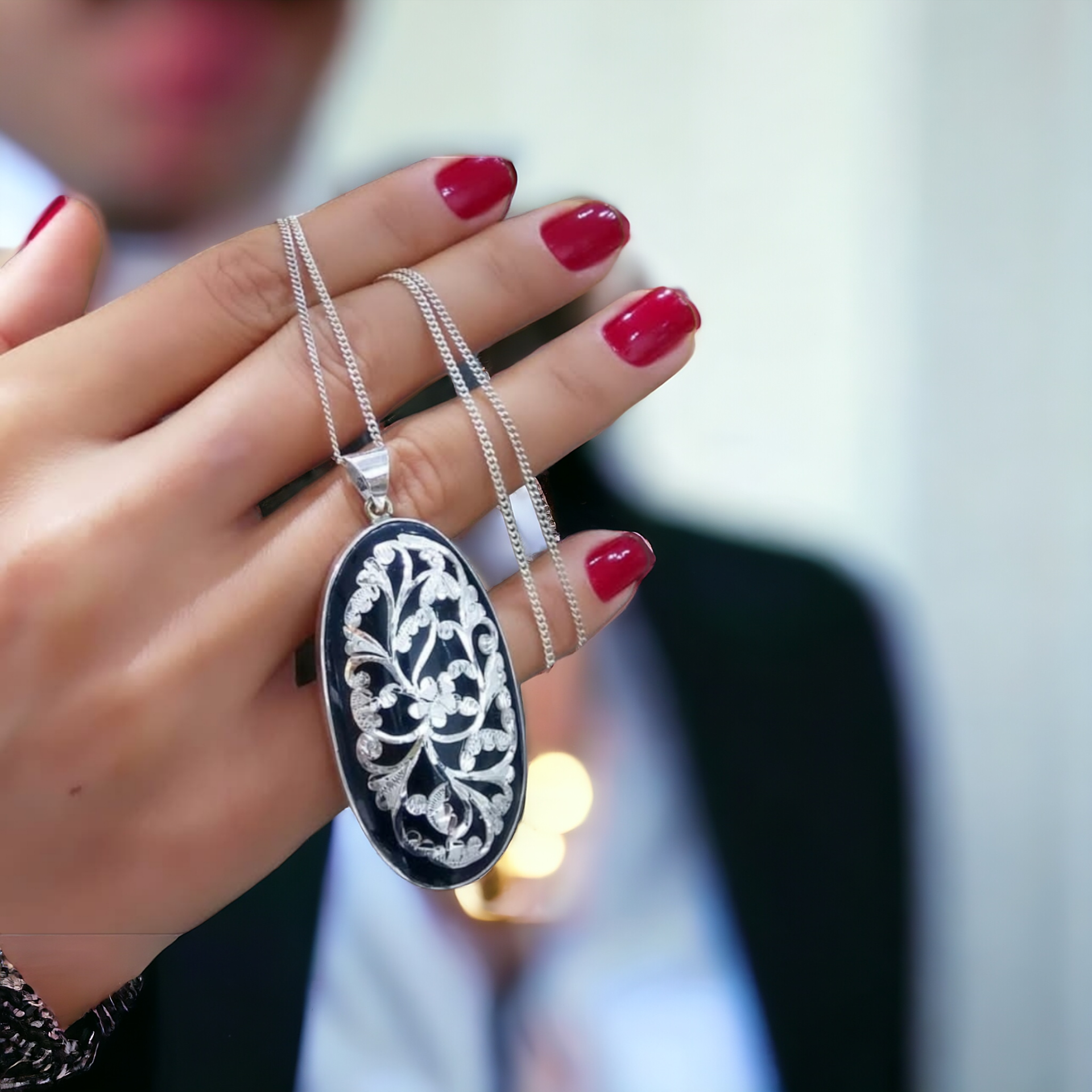 Oltu Taşlı Tasarım , Elişi Gümüş Kolye