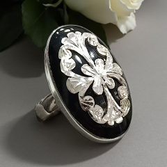 Oltu Taşlı Oval Elişi Tasarım Gümüş Yüzük