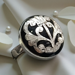 Oltu Taşlı Yuvarlak Elişi Tasarım Gümüş Yüzük