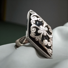 Oltu Taşlı Tasarım Elişi Mekik Gümüş Yüzük