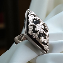 Oltu Taşlı Tasarım Elişi Mekik Gümüş Yüzük