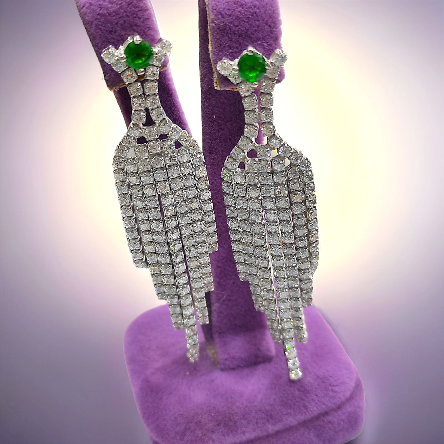 Swarovski ve Zümrüt Taşlı Altın Kaplamalı Gümüş Küpe