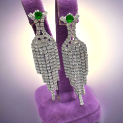 Swarovski ve Zümrüt Taşlı Altın Kaplamalı Gümüş Küpe