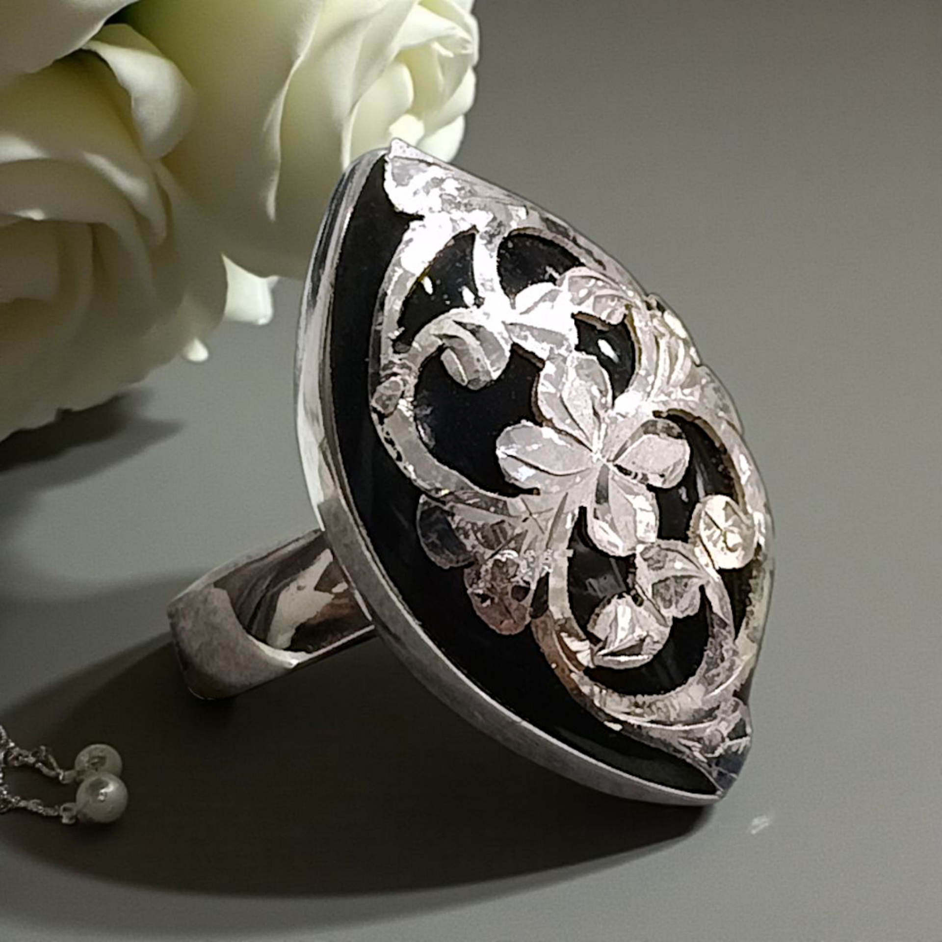 Oltu Taşlı Tasarım Elişi  Gümüş Yüzük