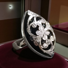 Oltu Taşlı Tasarım Elişi  Gümüş Yüzük