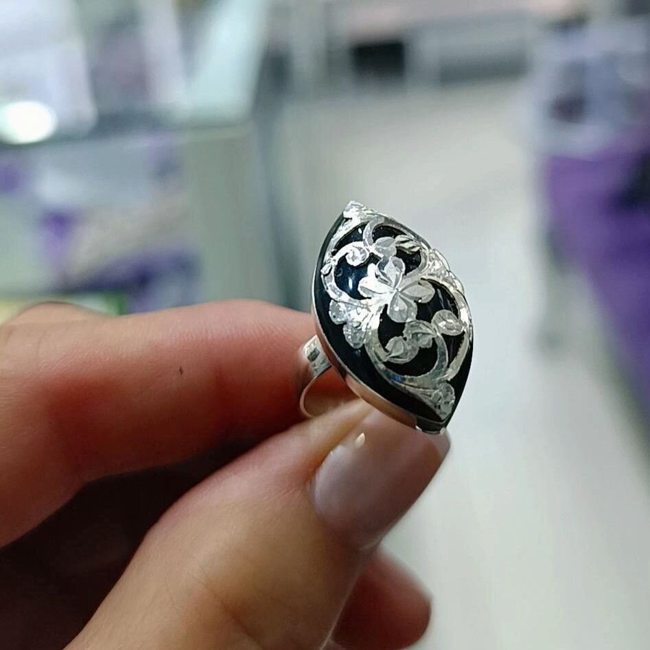 Oltu Taşlı Tasarım Elişi  Gümüş Yüzük