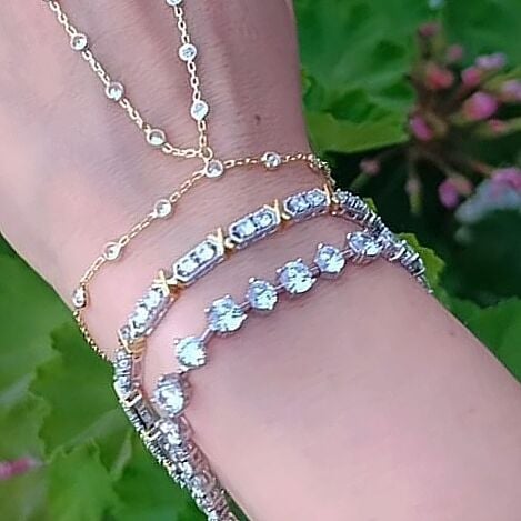 Mozanit Swarovski taşlı Altın Rodajlı Gümüş Bileklik