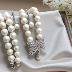 Hakiki İnci Altın Kaplamalı Gümüş kolye ve Küpe Set