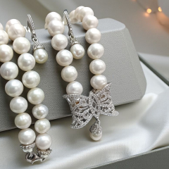 Hakiki İnci Altın Kaplamalı Gümüş kolye ve Küpe Set