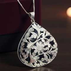 Oltu Taşlı Tek Tasarım Elişi Damla Gümüş Kolye