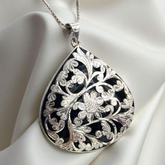 Oltu Taşlı Tek Tasarım Elişi Damla Gümüş Kolye