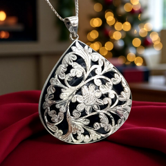 Oltu Taşlı Tek Tasarım Elişi Damla Gümüş Kolye