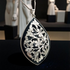 Oltu Taşlı Tek Tasarım Elişi Gümüş Kolye