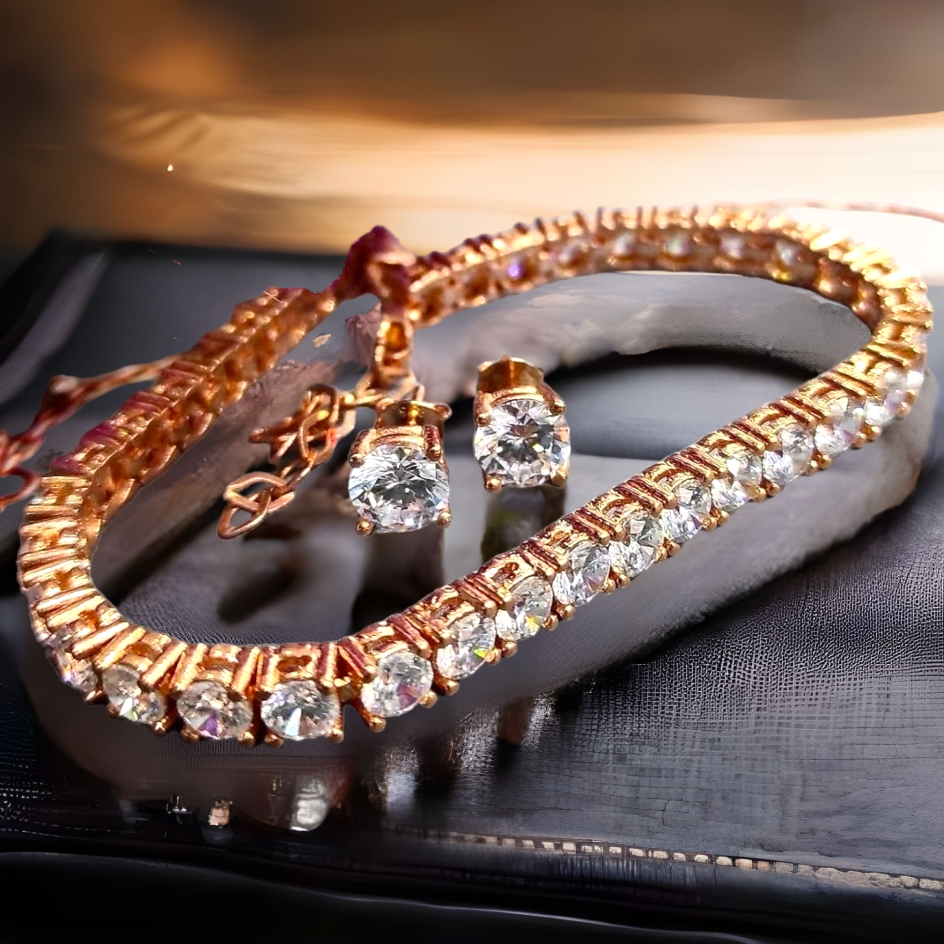 Swarovski Taşlı İthal Rose Gümüş Bileklik, Küpe