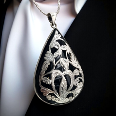 Oltu Taşlı Tek Tasarım Elişi Gümüş Kolye