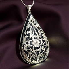 Oltu Taşlı Elisi Tek Tasarım Gümüş Kolye