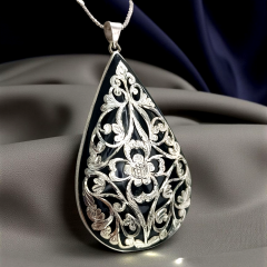 Oltu Taşlı Elisi Tek Tasarım Gümüş Kolye