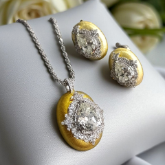 Mozanit Taşlı , Altın Rodajlı İtalyan Tasarım Gümüş Set