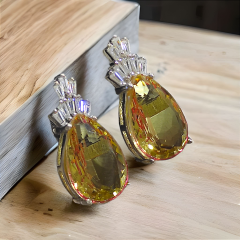 Sitrin Taşlı İthal Altın Kaplamalı Gümüş Küpe