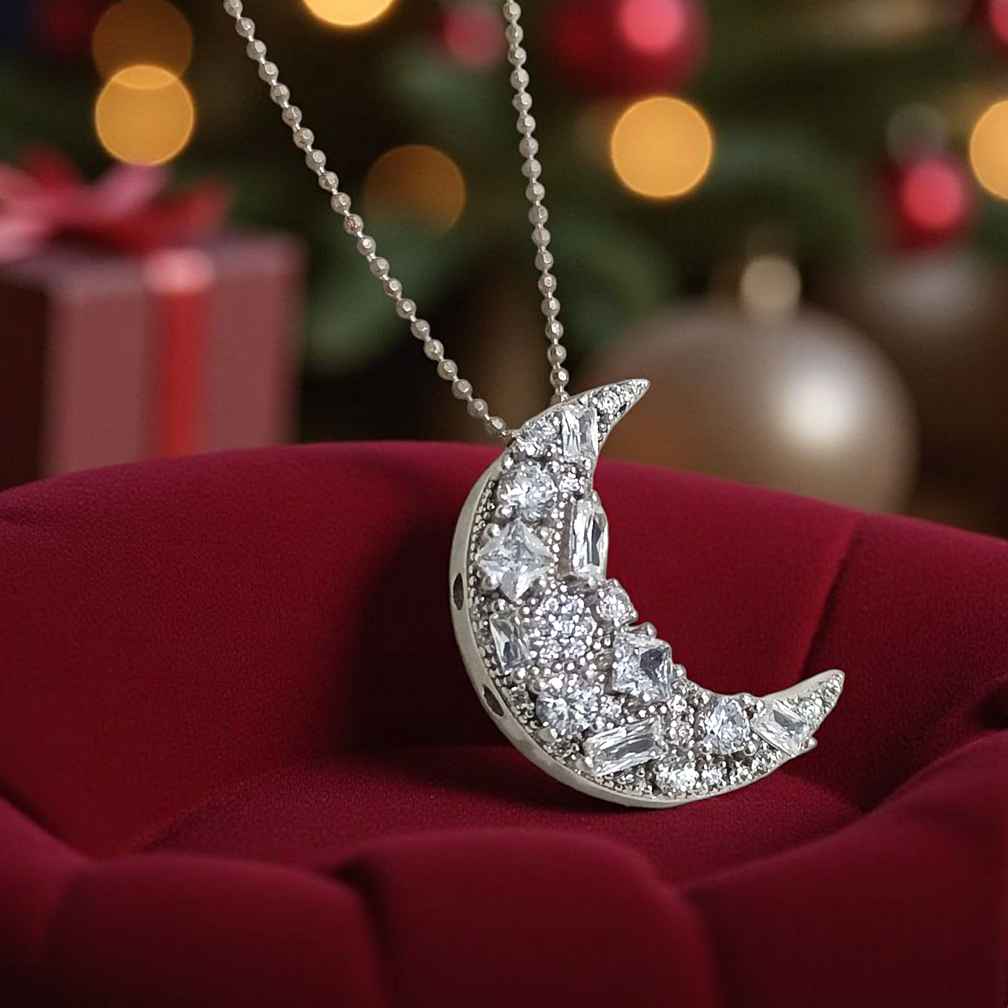 Swarovski Taşlı Altin kaplamalı Ay Gümüş Kolye