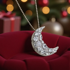 Swarovski Taşlı Altin kaplamalı Ay Gümüş Kolye