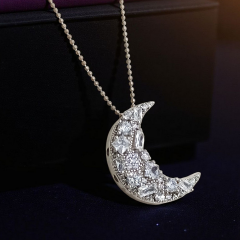 Swarovski Taşlı Altin kaplamalı Ay Gümüş Kolye