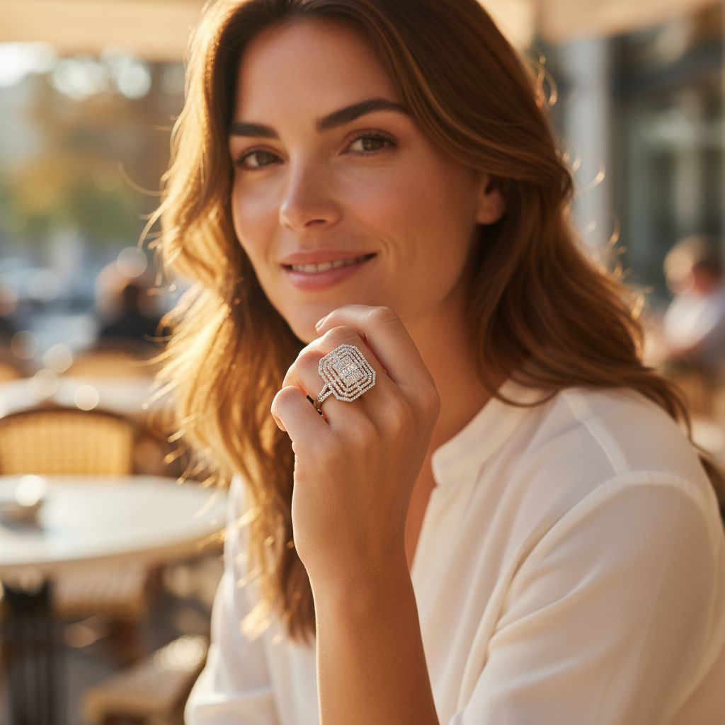 Swarovski Taşlı Altın Rodajlı Bagety Model Gümüş Yüzük