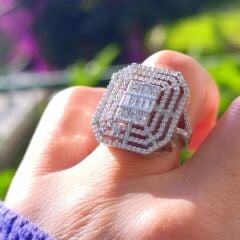 Swarovski Taşlı Altın Rodajlı Bagety Model Gümüş Yüzük