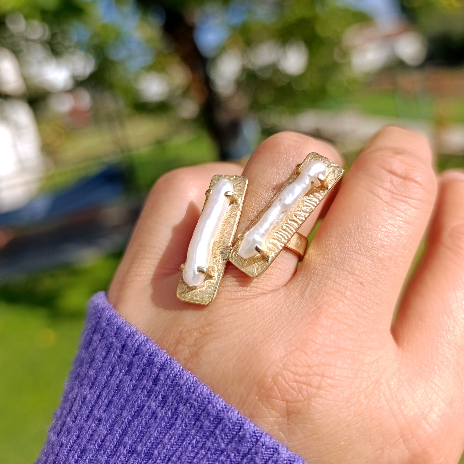 Barok inci Altın Kaplamalı Tasarım Gümüş Yüzük