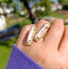 Barok inci Altın Kaplamalı Tasarım Gümüş Yüzük