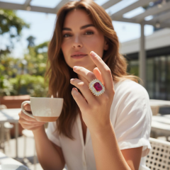 Yakut ve Mozanit Taşlı Altın Rodajlı İthal Gümüş Yüzük
