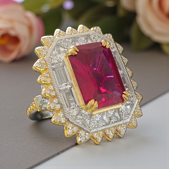 Yakut ve Mozanit Taşlı Altın Rodajlı İthal Gümüş Yüzük