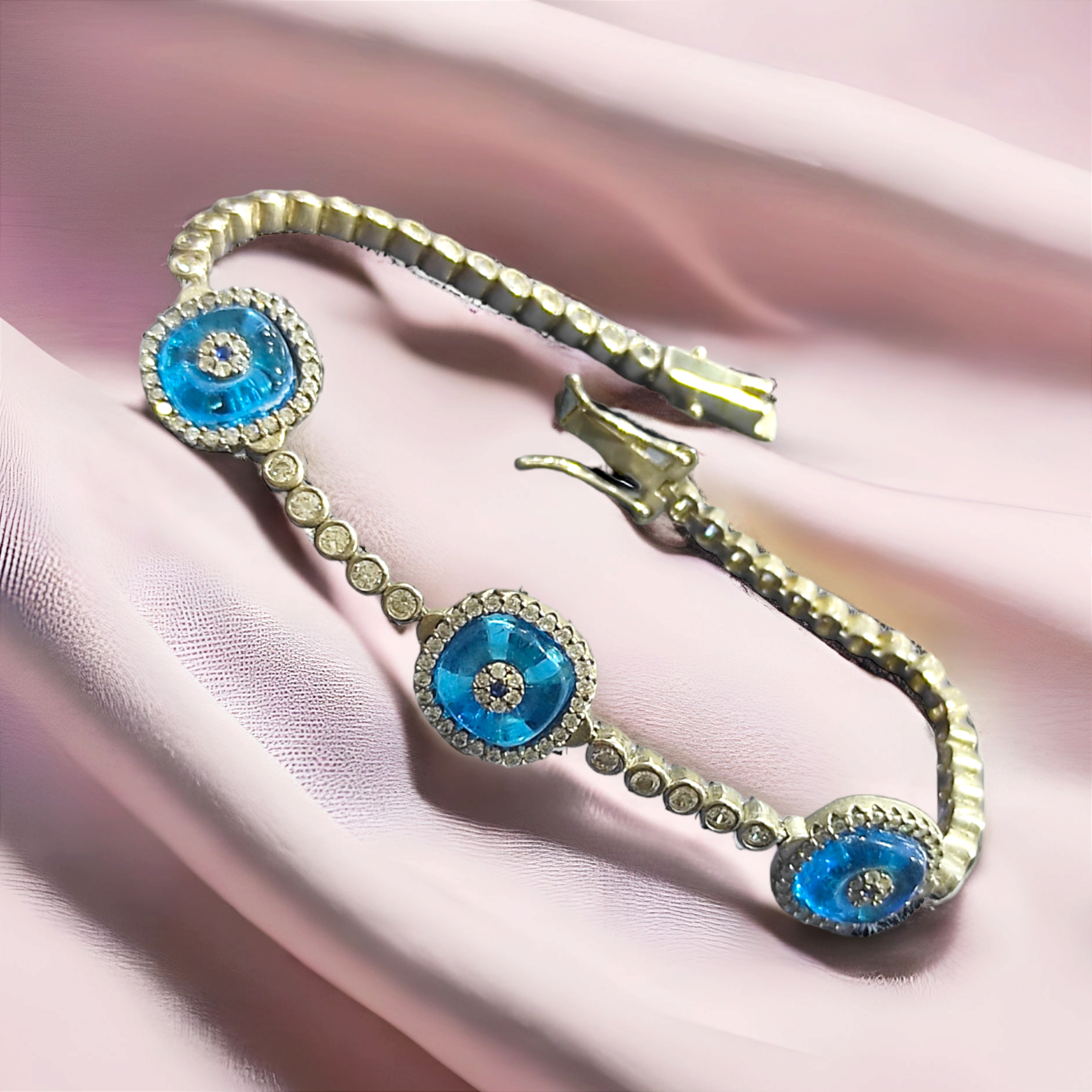 3 lü Nazar Boncuklu İthal Gümüş Bileklik