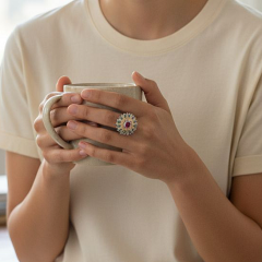 Yakut Taşlı ithal Tasarım Gümüş Yüzük