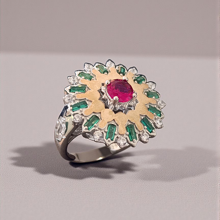 Yakut Taşlı ithal Tasarım Gümüş Yüzük