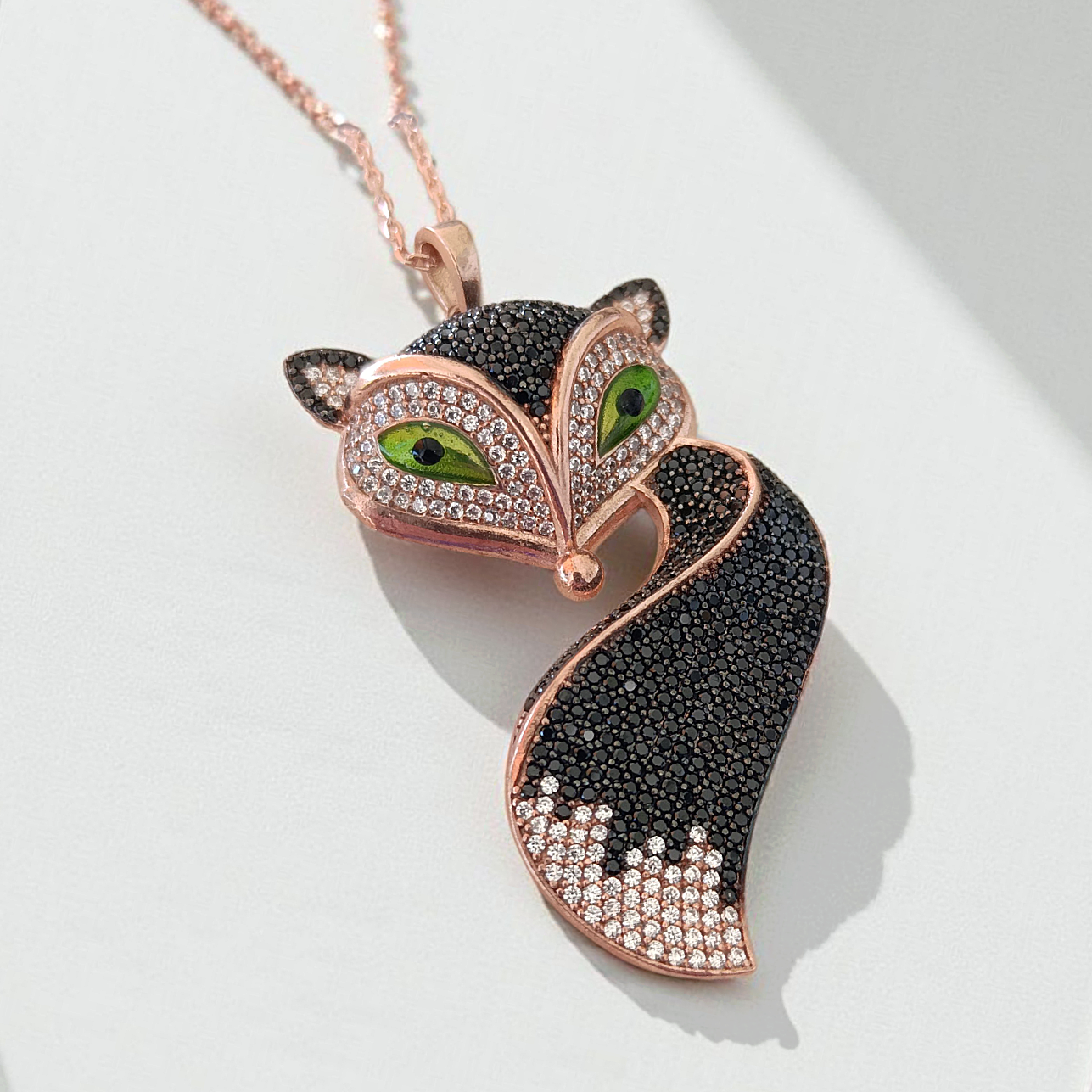 Swarovski taşlı Tilki Model Rose Gümüş Kolye