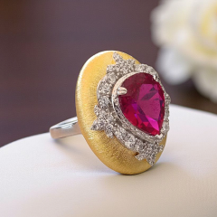 Yakut ve Mozanit Taşlı Tasarım Altın Rodajlı Gümüş Yüzük